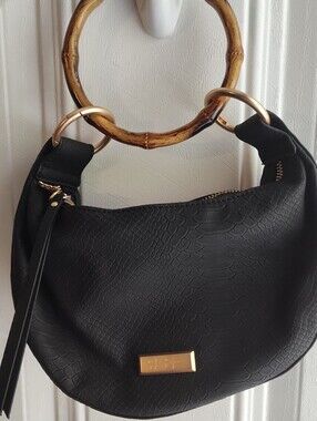 Jessica Simpson Black Textured Hobo Bag Or Shoulder Bag with Gold Accents EUC..